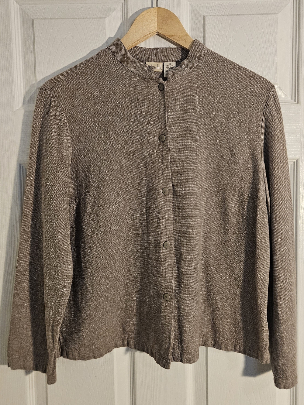 Linden Hill Womens Medium Taupe Linen Blend Button Front Cardigan Jacket